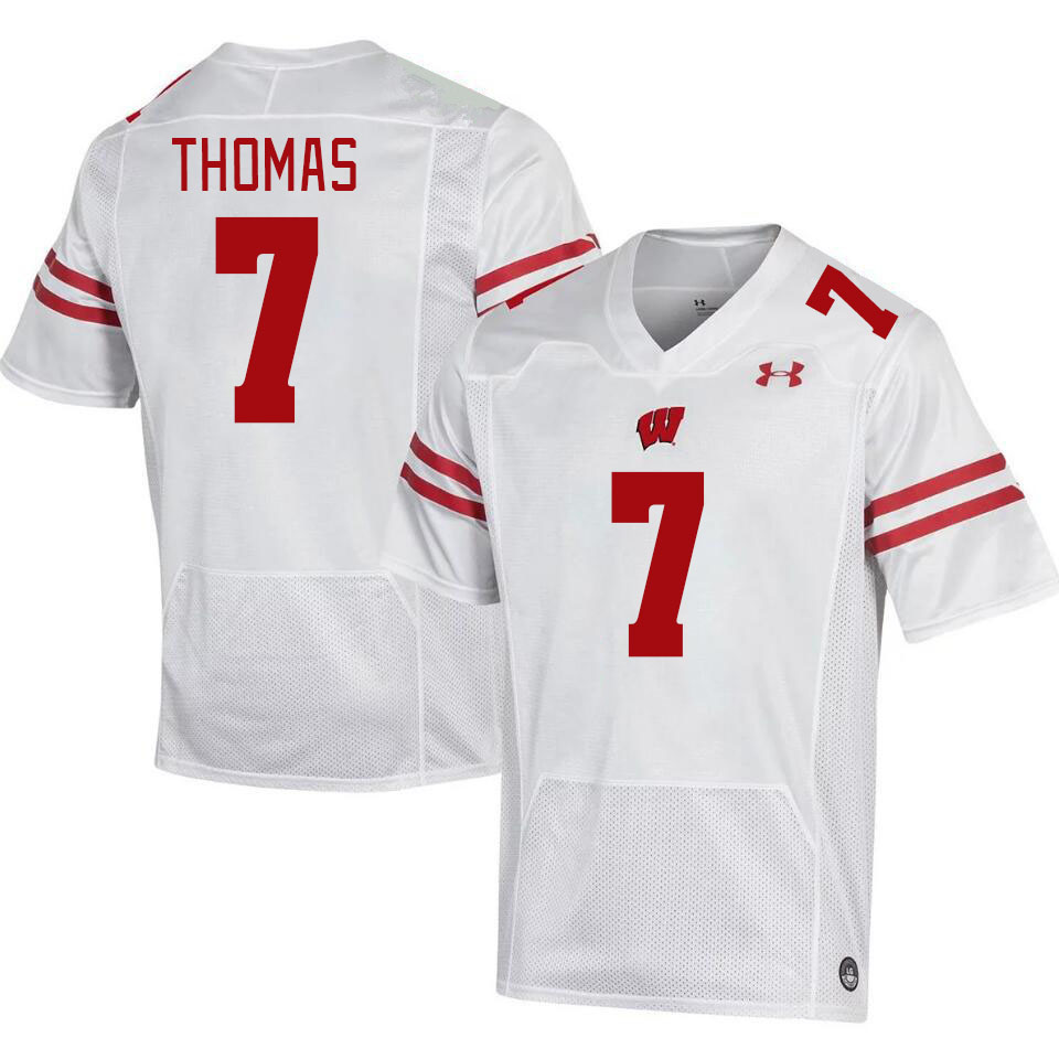 Men #7 Jaheim Thomas Wisconsin Badgers College Football Jerseys Stitched-White